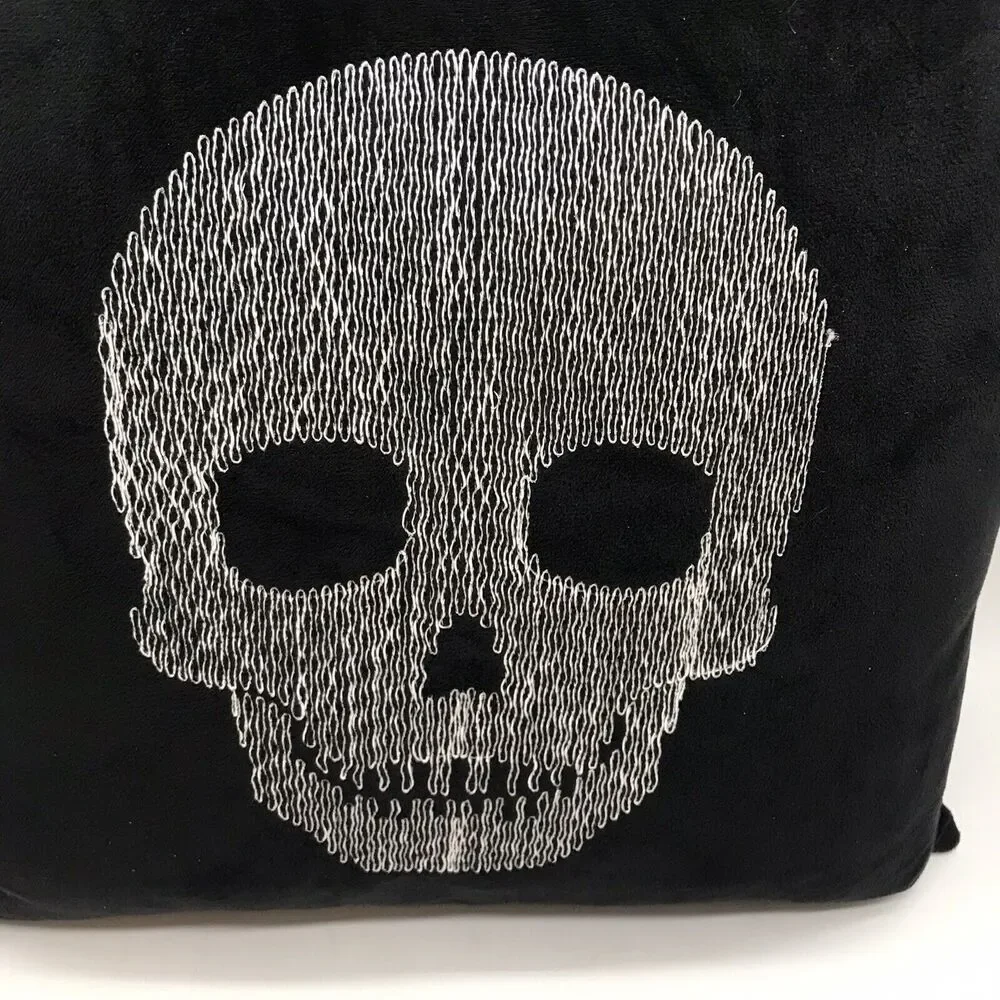 Skeleton Skull & Coffins Square Throw Pillow Plush Black White Gothic Decor 15